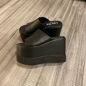 Black mega platform sandal wedge shoes - lemon drop by privileged